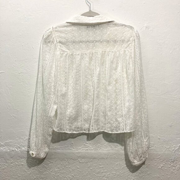 ZARA Long Sleeve Button Down Crop Top Eyelet Embroidered Semi sheer White M - Picture 2 of 11